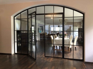 Stahl Glas Loft Trennwand mit Bogen, Industriedesign schwarz matt