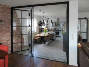 Stahl Glas Faltwand Industriedesign schwarz-matt
